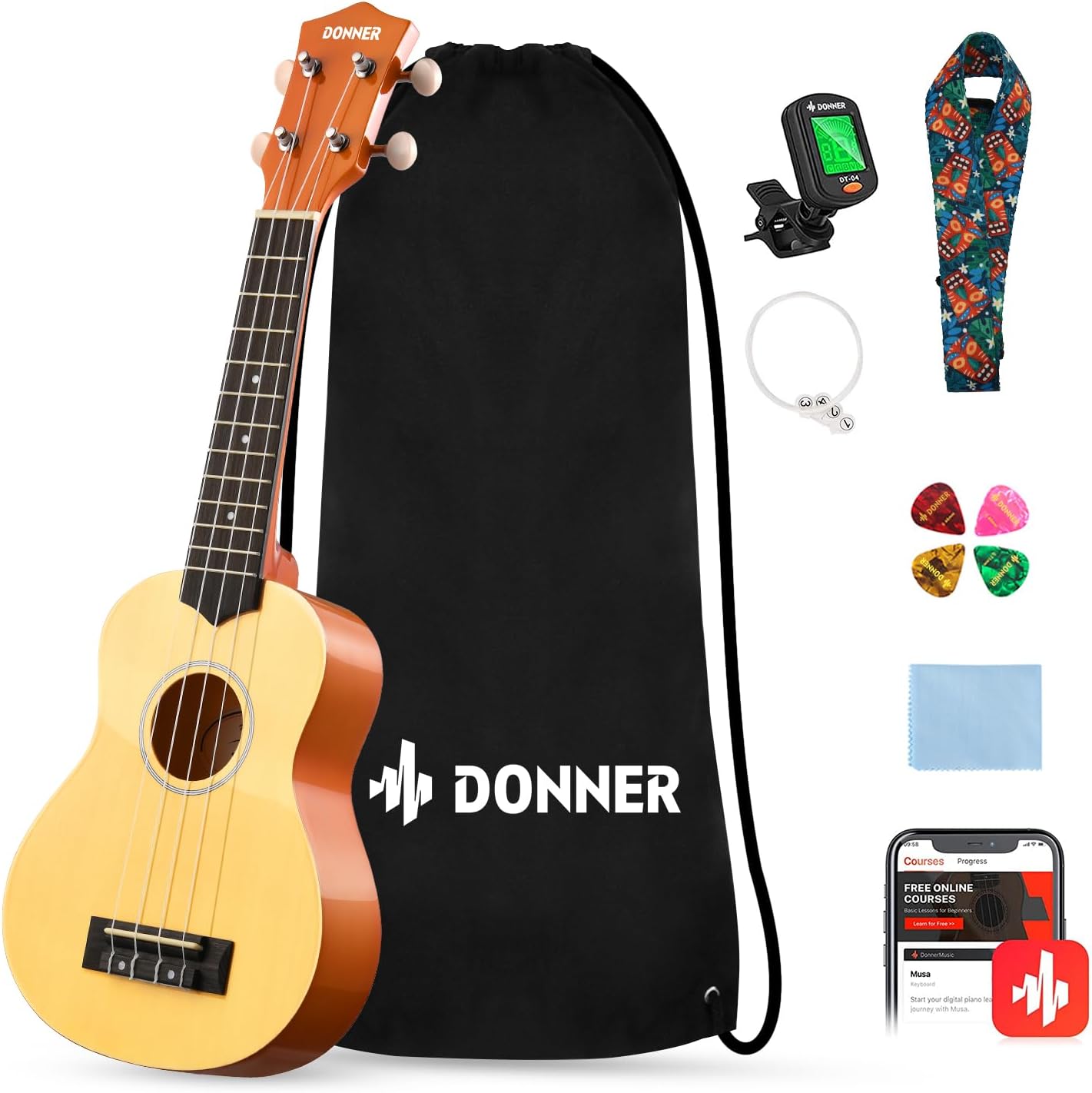 Ukulele Beginner Kit - 21 Inch Soprano Ukulele Starter Bundle