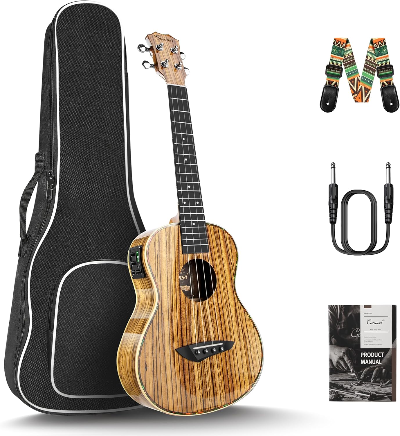 Ukulele Beginner Kit - Tenor Electric Ukulele 26 Inch Zebrawood