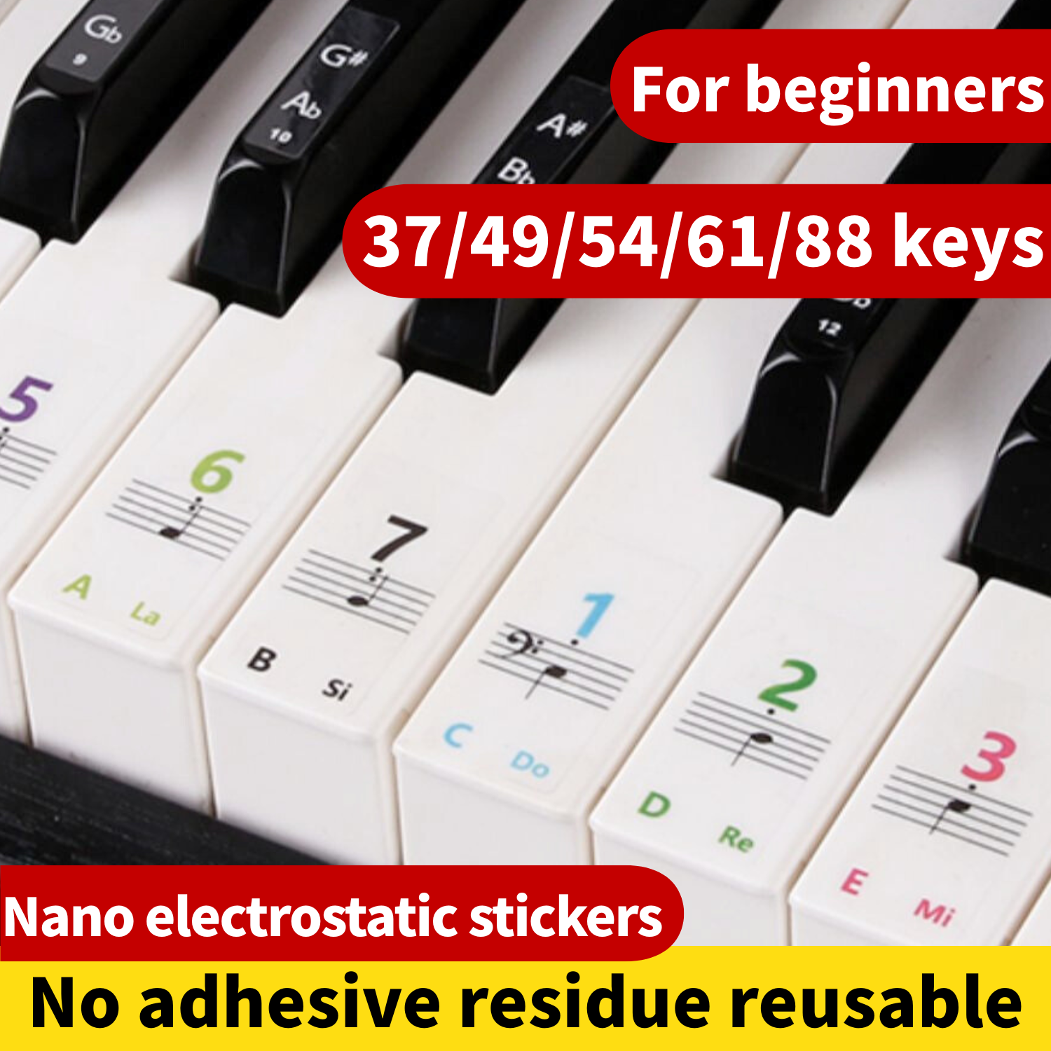 Keyboard Piano 61 Key - Piano keyboard stickers, suitable for 88/61/54/49/37