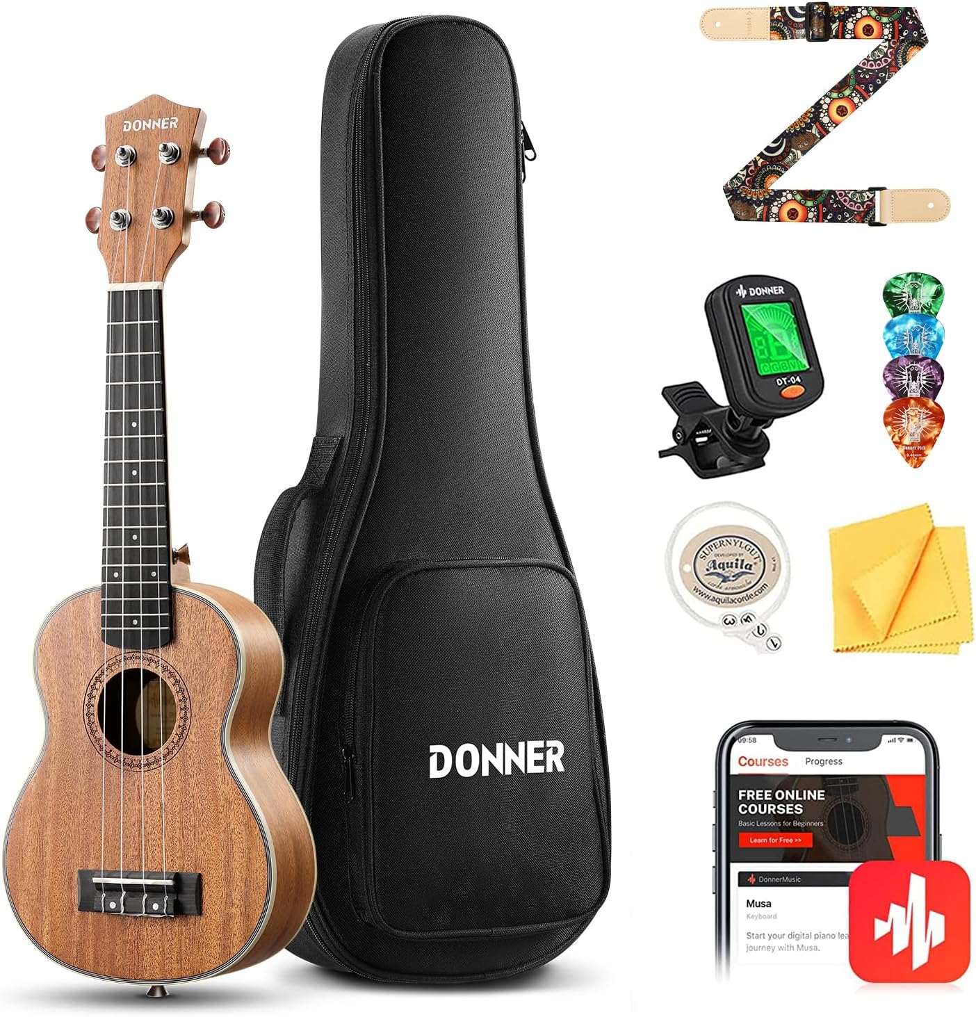 21 Inch Mahogany Wood Soprano  - مراجعة Ukulele Beginner Kit وسعره